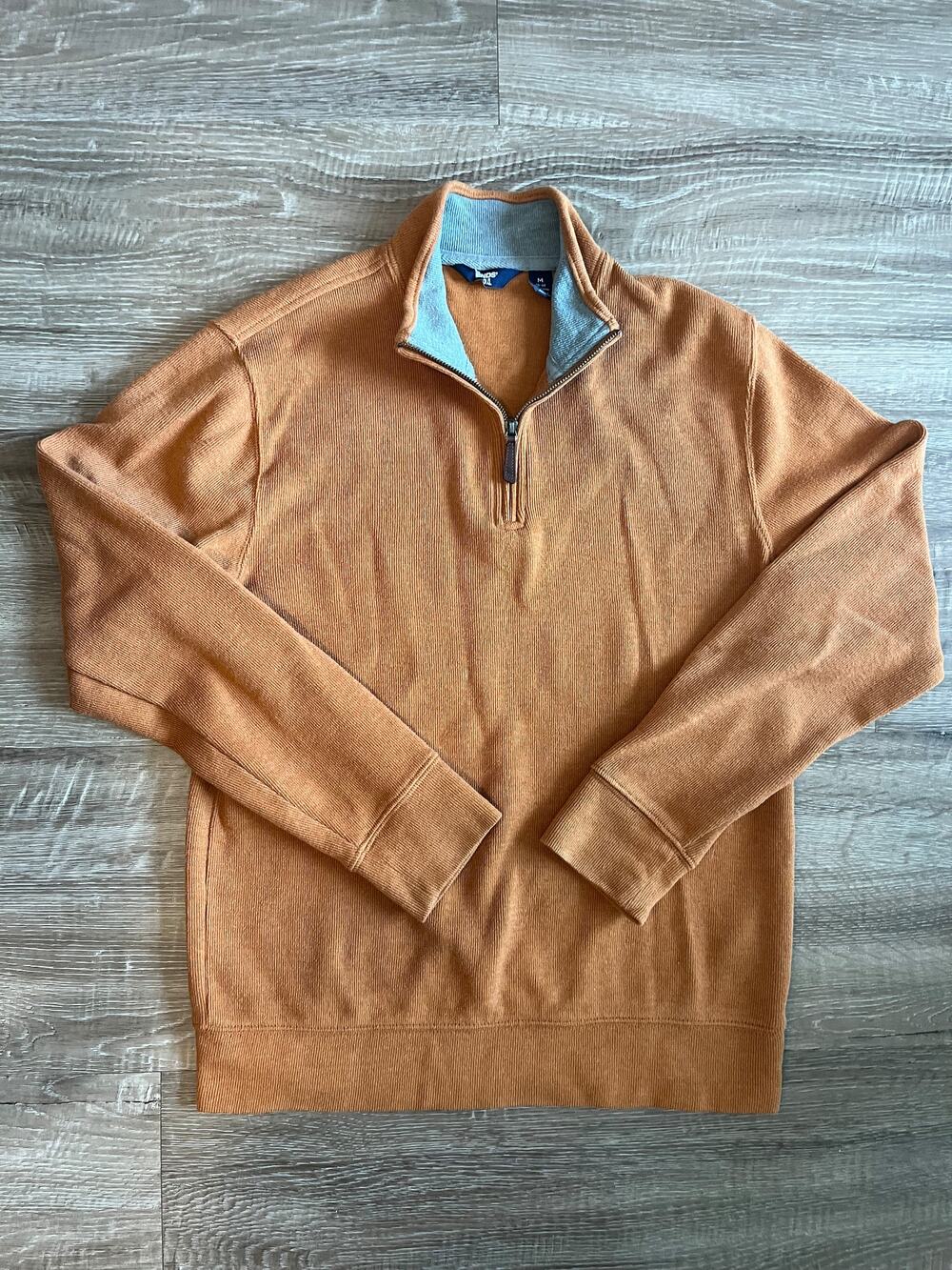 Lands' End Ribbed Quarter Zip Pullover Sweater Brown Medium